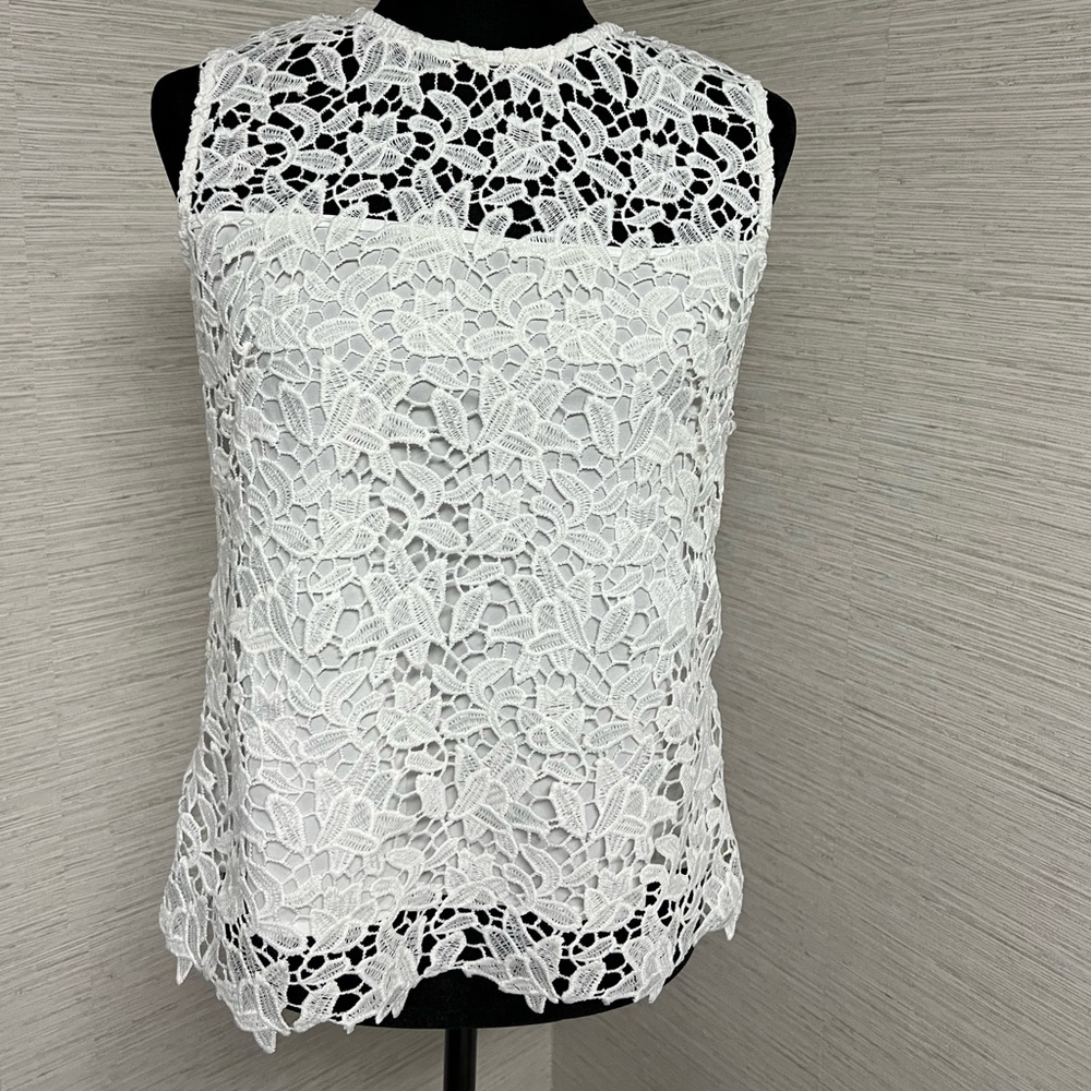 Nanette Lepore White Lace Cut Out Detail Tank Top